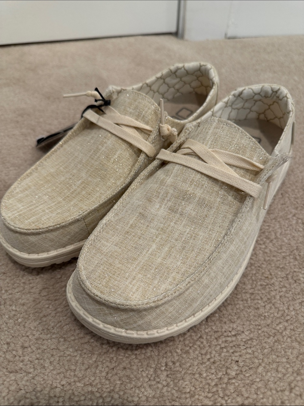 Casual Women's Linen-Style Slip-On Shoes in Sparkling Gold